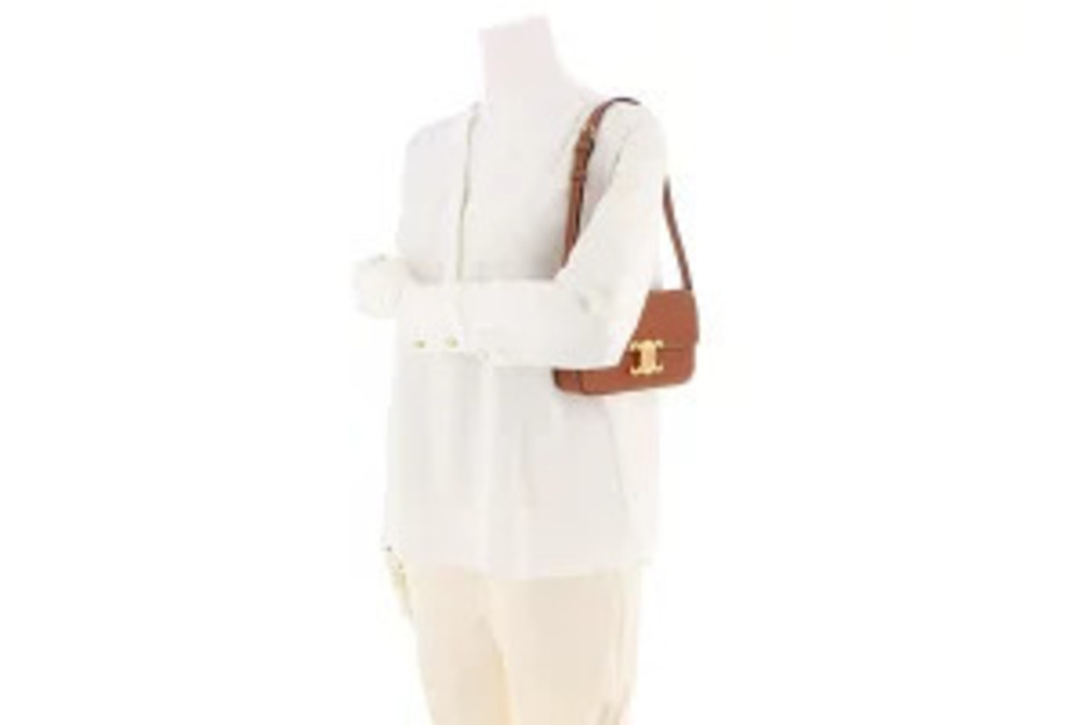 Celine Claude Shoulder Bag Calfskin Tan Brown